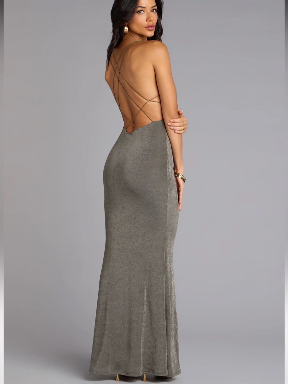 So Sleek Strappy Back Olive Green Maxi Dress NEW 🏷️